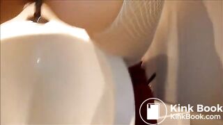 Nasty chicks pissing and shitting into urinals