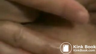 Pulling feces out ouf her ass