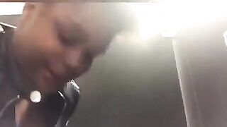 Black girl poops in public toilet