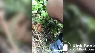 Dropping a big pile in her neighbour's garden.