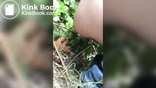 Dropping a big pile in her neighbour's garden.