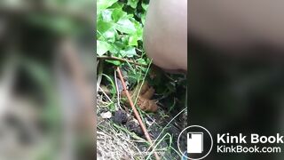 Dropping a big pile in her neighbour's garden.