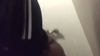 Black girl girl poops and talks in public toilet