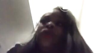 Black girl girl poops and talks in public toilet