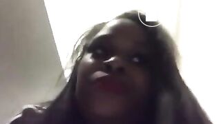 Black girl girl poops and talks in public toilet