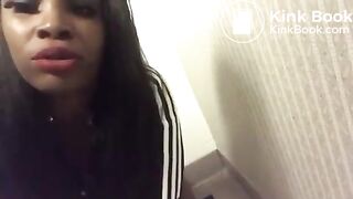 Black girl girl poops and talks in public toilet