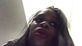 Black girl girl poops and talks in public toilet