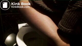 Dirty girl shits on public toilet seat