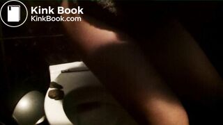 Dirty girl shits on public toilet seat