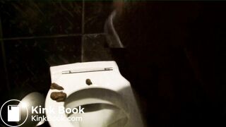 Dirty girl shits on public toilet seat