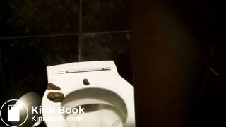 Dirty girl shits on public toilet seat