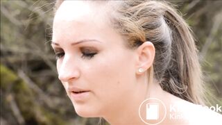 woman pooping in nature