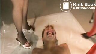 Slave eats shit from 3 mistresses