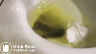 Young girl pooping in toilet.