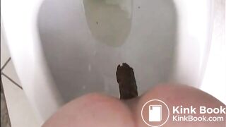 woman pooping into toilet