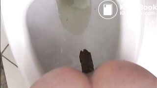 woman pooping into toilet