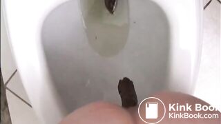 woman pooping into toilet