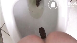 woman pooping into toilet