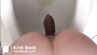 woman pooping into toilet