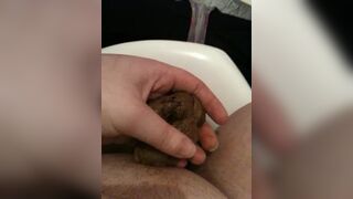 shy teen rubs shit