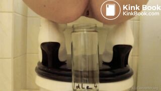 Woman pooping into jar.3