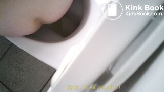 girl pops nice turd on toilet