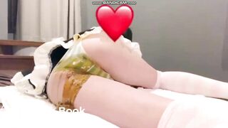 Diarrhea in her blue panties