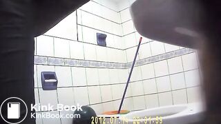 Brunette woman pooping