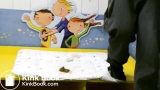 Naughty girl poops on public baby changing table