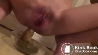 Milf pushing out a big turd in a bowl for us