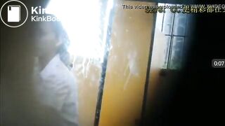 cute Chinese lady pooping and cleaning the toilet