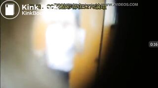 cute Chinese lady pooping and cleaning the toilet