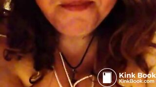 Pig eats shit in public restroom.