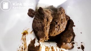 Blonde girl shit and chokes toilet.