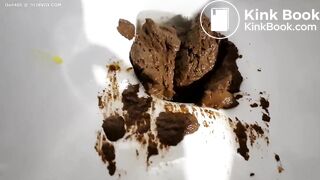 Blonde girl shit and chokes toilet.