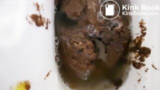 Blonde girl shit and chokes toilet.