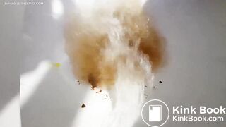 Blonde girl shit and chokes toilet.