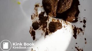 Blonde girl shit and chokes toilet.