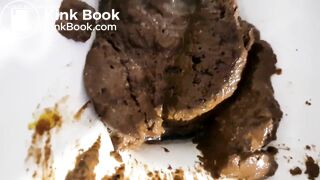 Blonde girl shit and chokes toilet.