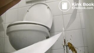 Girl diarrhea on floor of gas station toilet