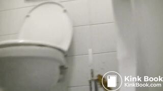 Girl diarrhea on floor of gas station toilet