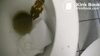 Girl diarrhea on floor of gas station toilet