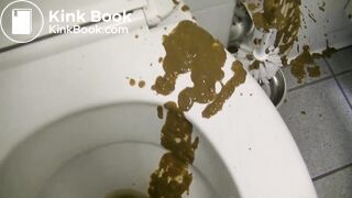 Girl diarrhea on floor of gas station toilet