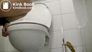 Girl diarrhea on floor of gas station toilet