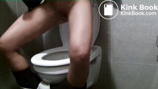 Girl smearing scat on airport toilet seat