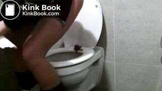 Girl smearing scat on airport toilet seat