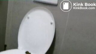 Girl smearing scat on airport toilet seat