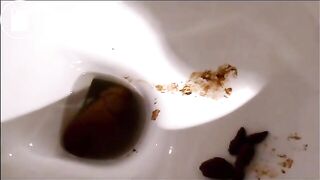 Gorgeous Italian girl is pooping on top of the toilet