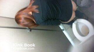 Chinese girl taking poop in the toilet