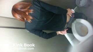 Chinese girl taking poop in the toilet